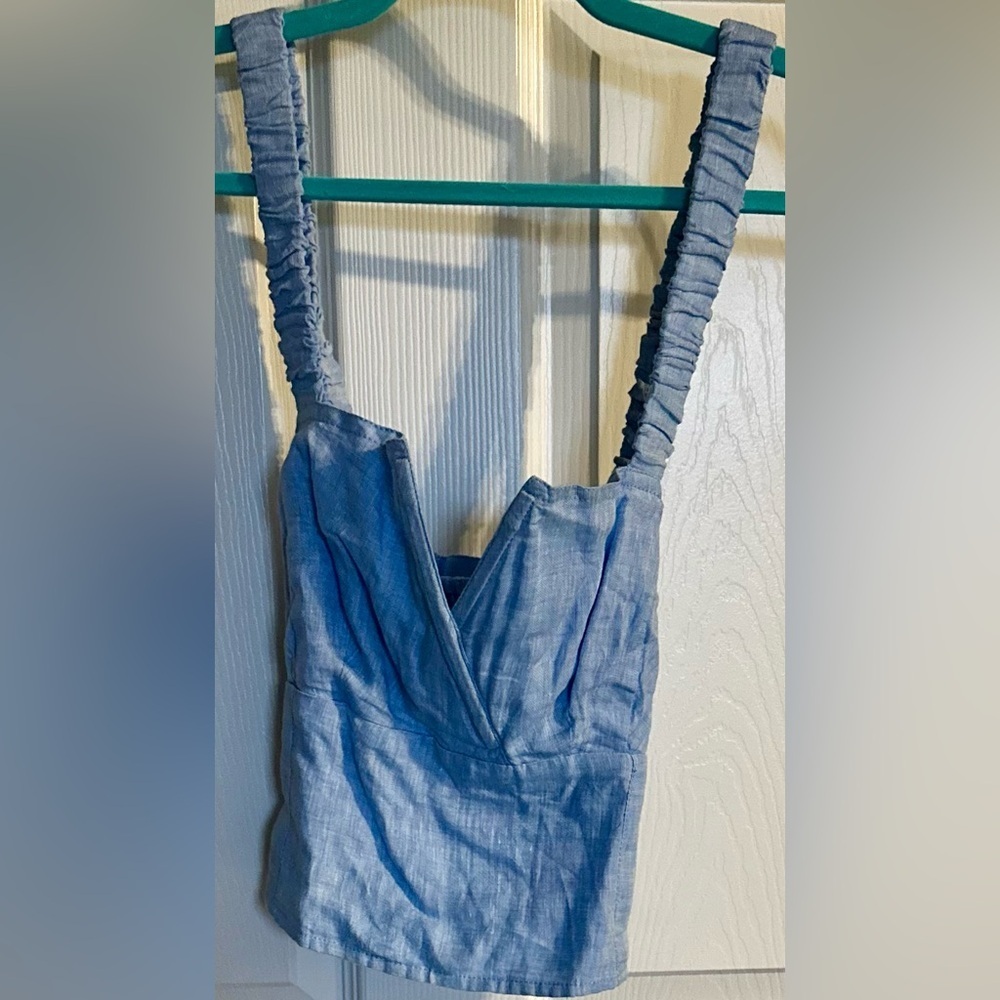 ‼️RARE‼️🎸ANTHROPOLOGIE🎸🔥NWT🔥Utility Linen Corset Top in Blue— S - Picture 8 of 14